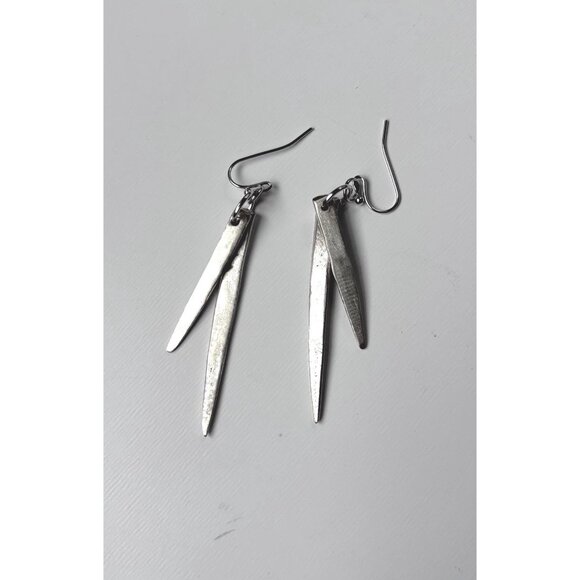 Handmade Fork Tine Earrings: Antique Silverware Jewelry layered spike silver - Picture 1 of 7